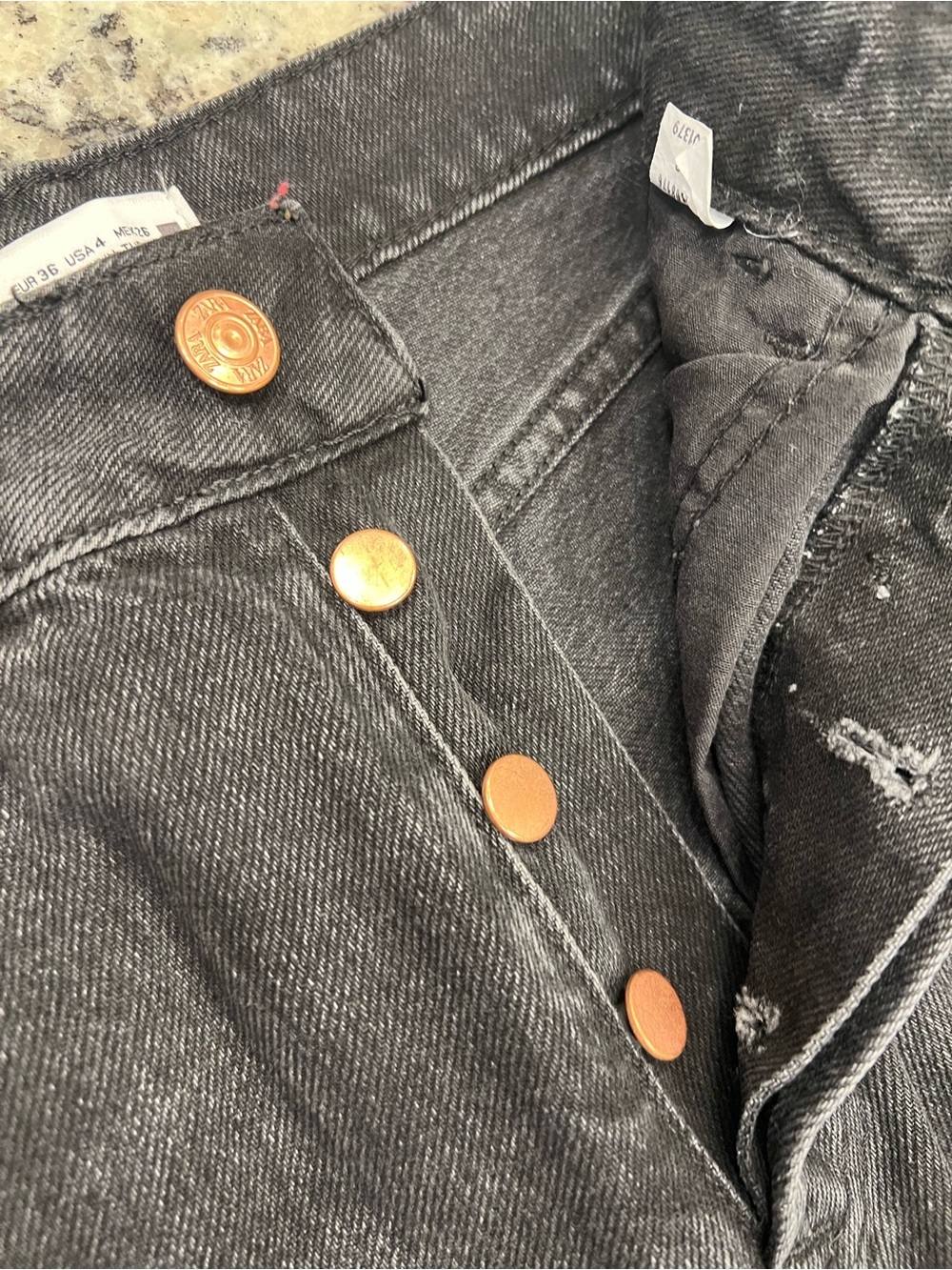 ZARA Black Distressed High Rise Straight Denim Jeans Frayed Hem Pockets - Picture 10 of 13